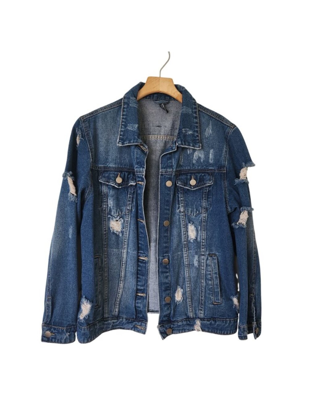 Distressed Denim Jacket Paris New York London Milano Oversized Glam Supermodel - Picture 2 of 13